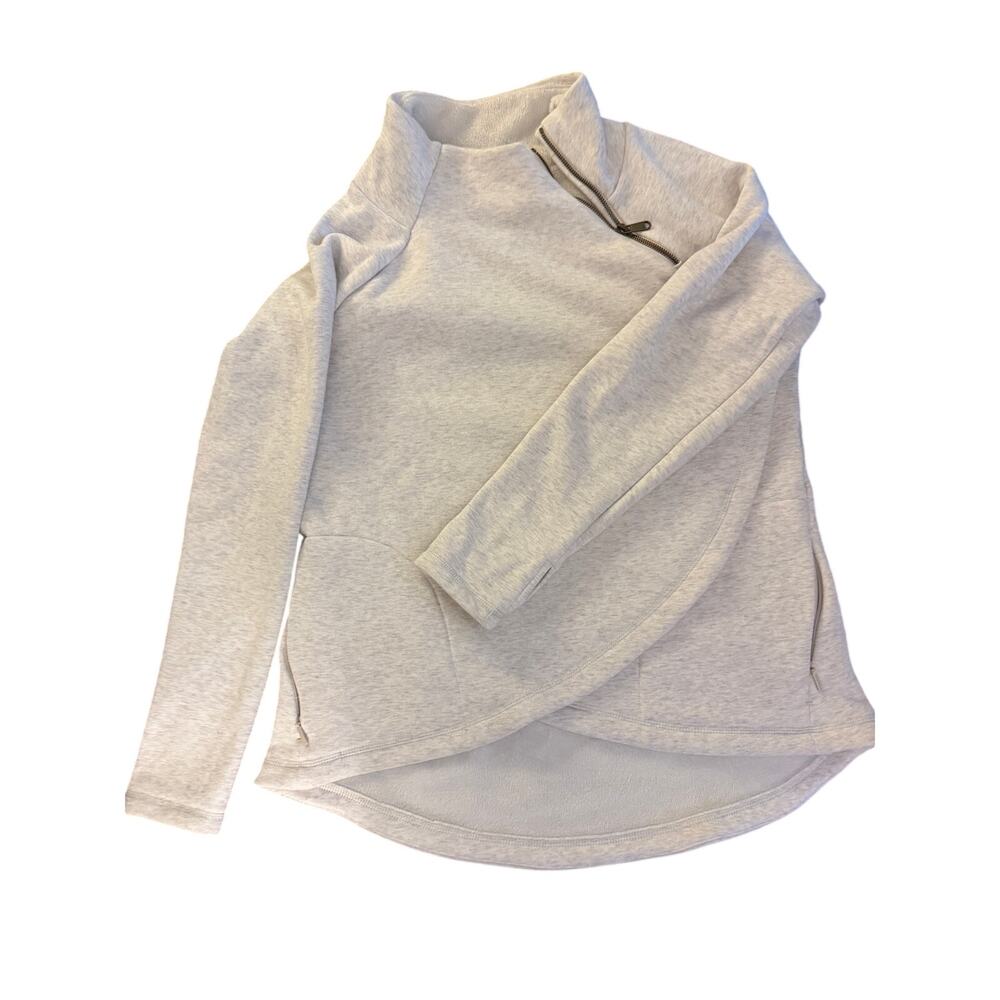 Athleta Cozy Karma Asym Pullover M/P Gray Heather Zip Neck Petite Sweatshirt